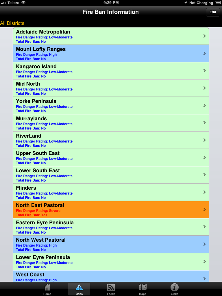 iPad Fire Ban Districts